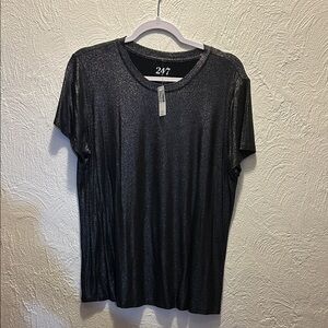 Maurices Black Shimmery Short Sleeve Top